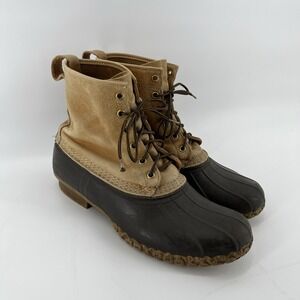Vintage L.L. Bean Duck Boots Mens 10M Tan Made in Main USA Hunting Leather
